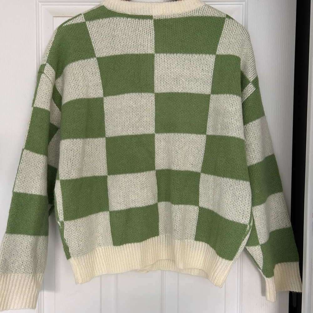 Lisa Says Gah Green and Cream Checkered Cardigan - Picture 2 of 4